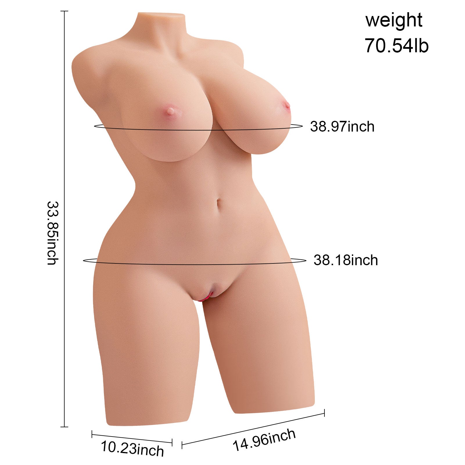 Vibrating Telescopic Realistic Sex Doll Male Masturbator Life Size Torso Adult Toys 70LB